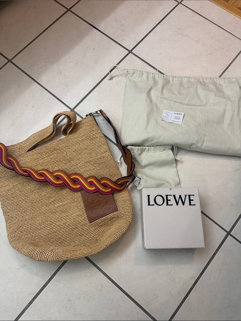 Loewe Natural Straw Tote with Multicolor Woven Strap raffia bag like new